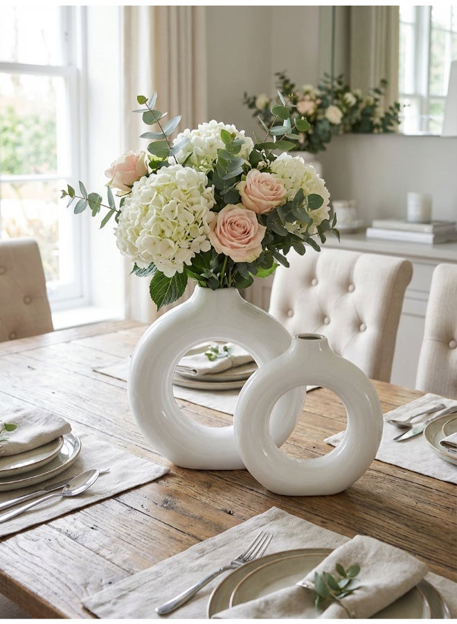 ايست من نون Ceramic Vase for Floral Decorative arrangement, Ht-20.5 cm | Shiny White Color | Aura Sculpt Vase Design | Size -24.5x9x20.5 cm | Perfect for decorativing your living room, Ideal for decorating coffee table, dinning table, console table or any office or living space - Image 1